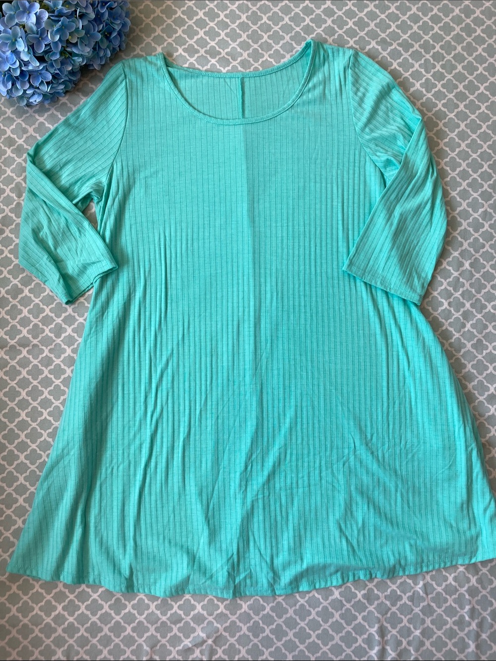 Green Ribbed Swing Dress 1X